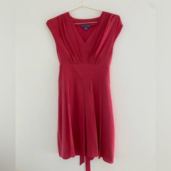 Anthropologie Dresses & Skirts - Lil anthropologie Silk Pink Elegant Red V-Neck Dress smocked tie small